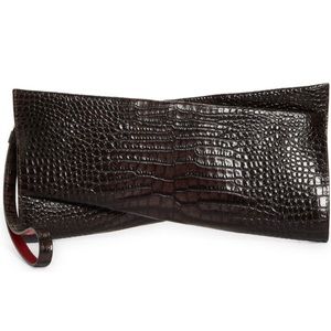Christian Louboutin Mini Loubitwist Croc-embossed Leather Clutch in Espresso